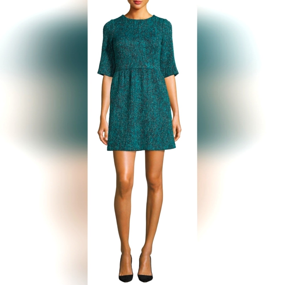 Alice & Olivia - TealMetallic Tweed ShortSleeve Fit & Flare Dress Size 6